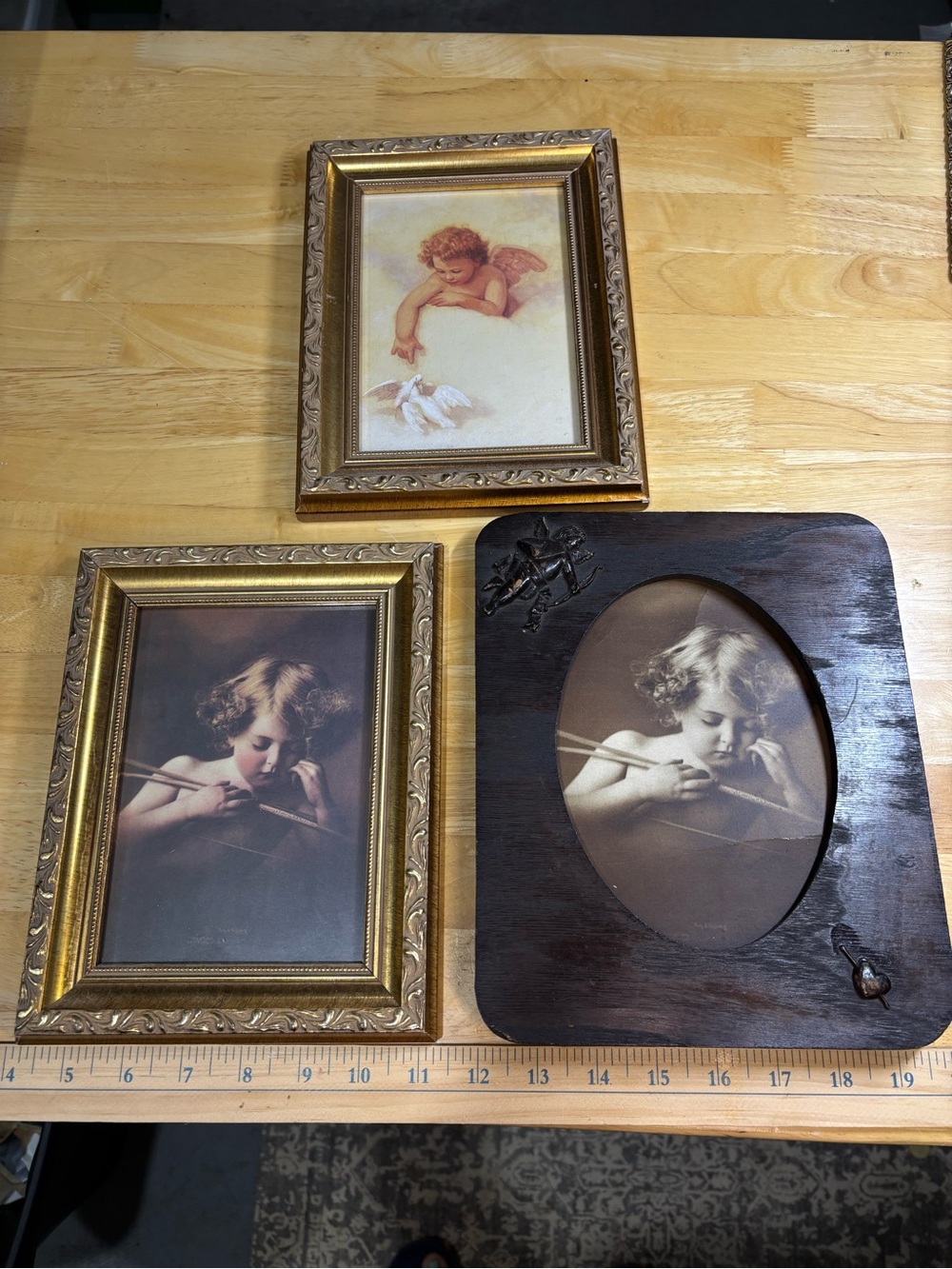 Gold + Custom brown Wood Decorative Cherub Picture Frames. Get 3 for price of 1.